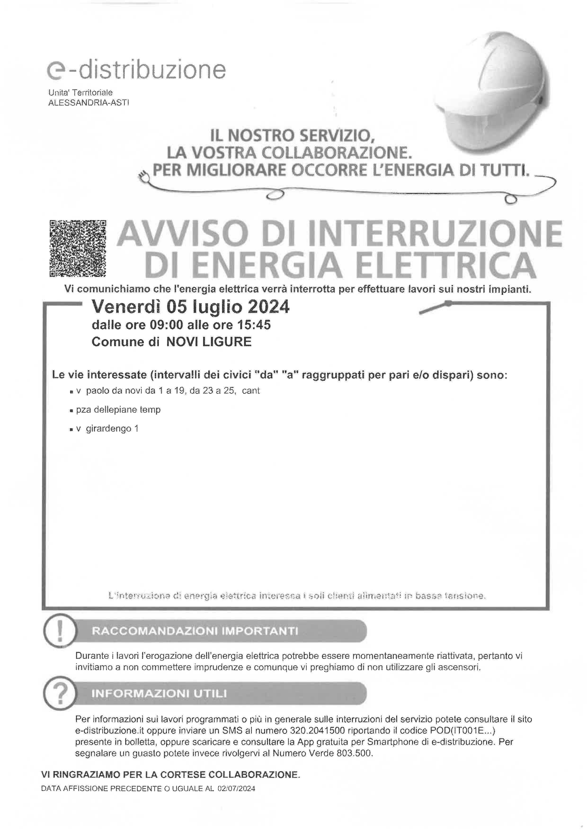 Interruzione energia elettrica