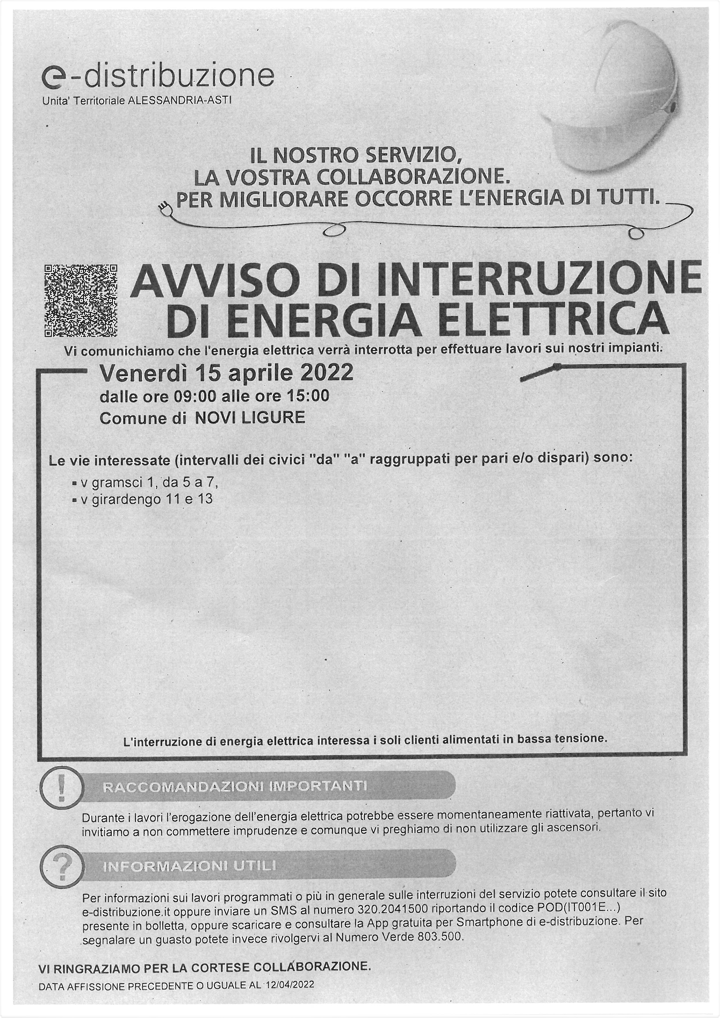 Interruzione energia elettrica